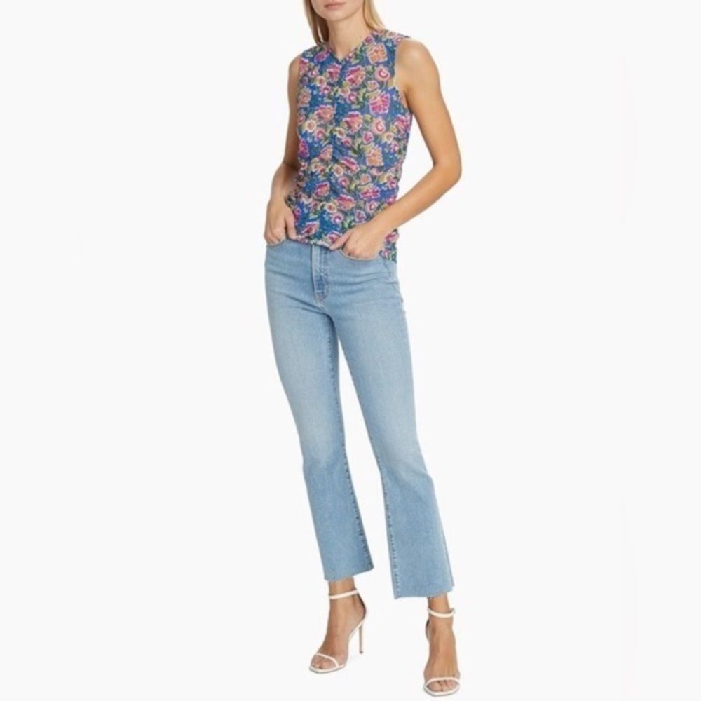 New Veronica Beard $298.00 Tazmin Ruched Floral Mesh Top Size 10